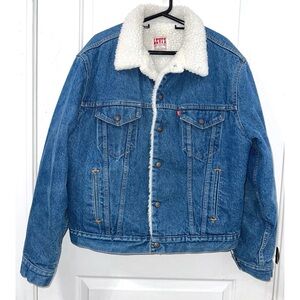 Levi's 80’s/90’s Vintage Dark Denim Sherpa Fur Lined Trucker Jacket 48L USA